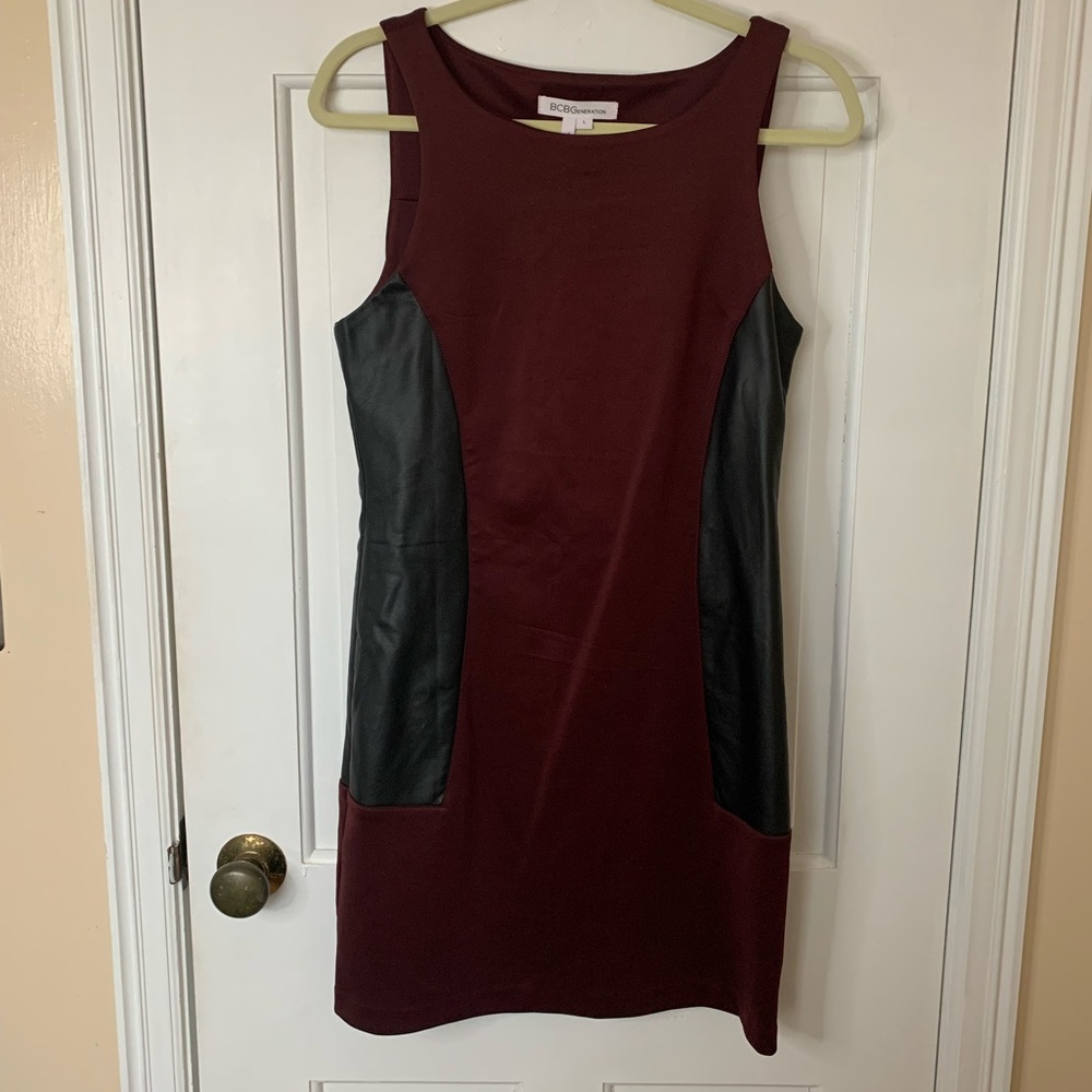 BCBGeneration Wine/Purple Dress w/ Faux Leather Panels - Women's size L